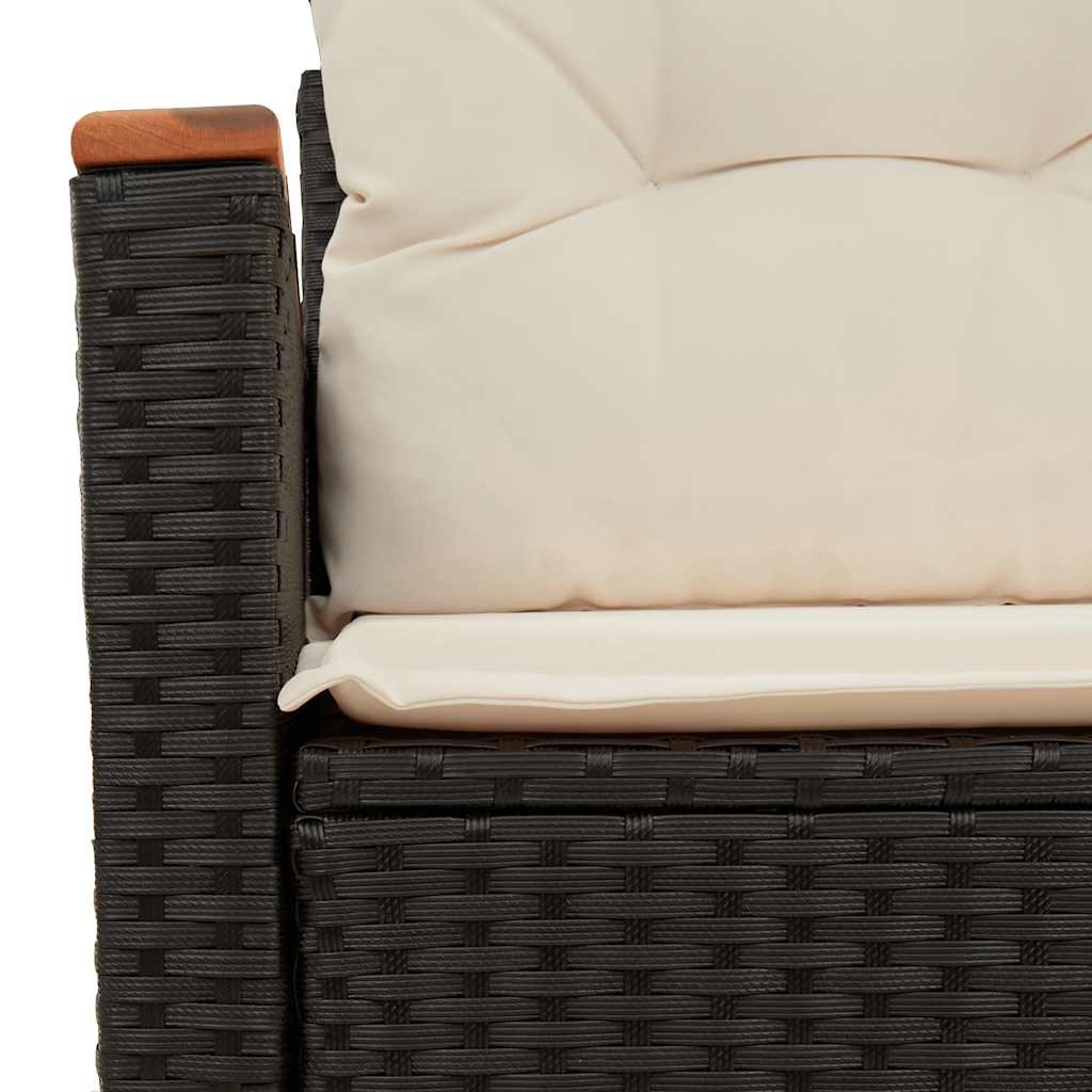 vidaXL Sofa ogrodowa z poduszkami, 2-osobowa, czarna, polirattan