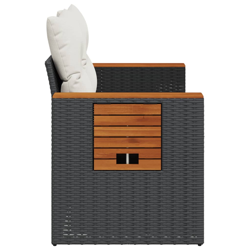 vidaXL Sofa ogrodowa z poduszkami, 2-osobowa, czarna, polirattan