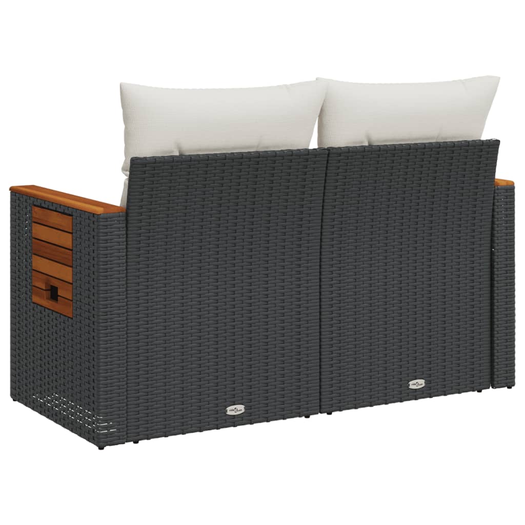 vidaXL Sofa ogrodowa z poduszkami, 2-osobowa, czarna, polirattan