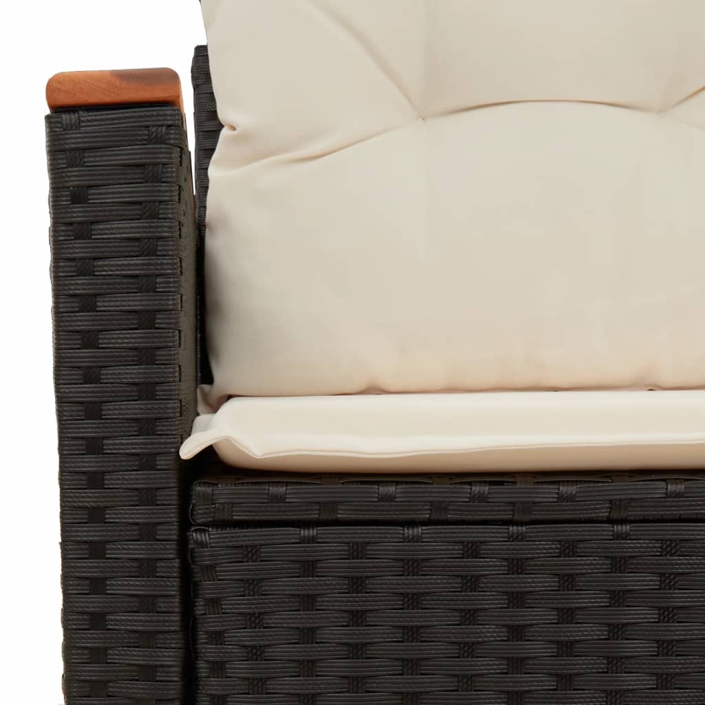 vidaXL Sofa ogrodowa z poduszkami, 2-osobowa, czarna, polirattan
