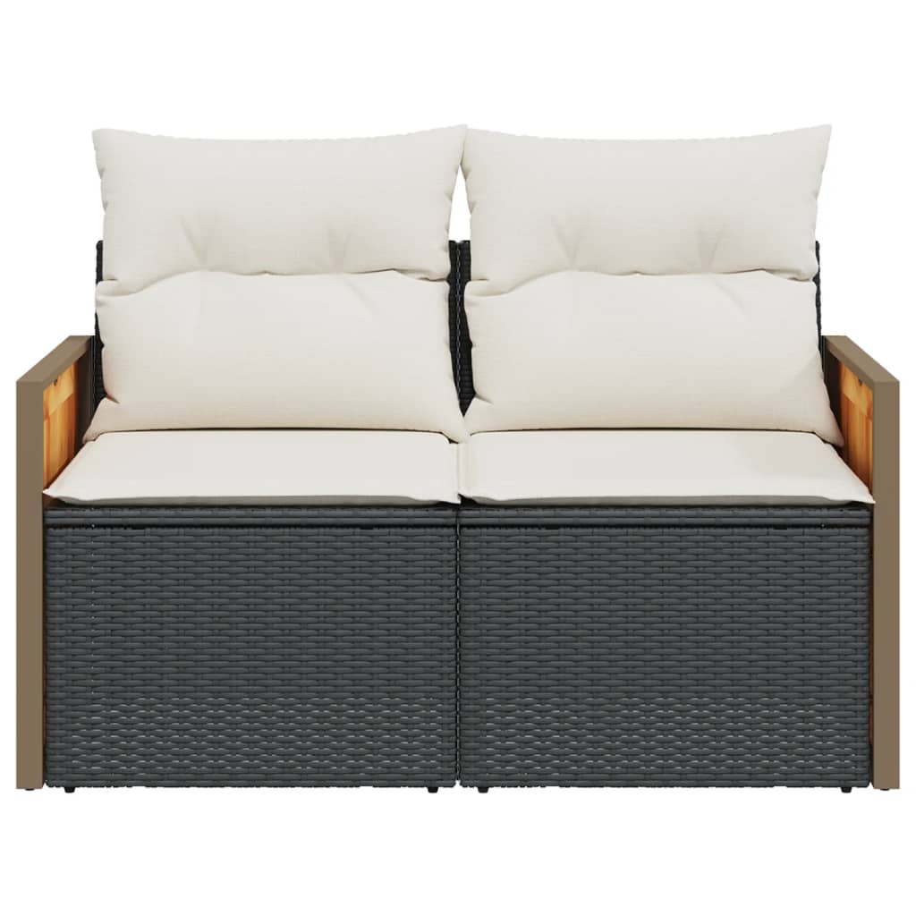 vidaXL Sofa ogrodowa z poduszkami, 2-osobowa, czarna, polirattan