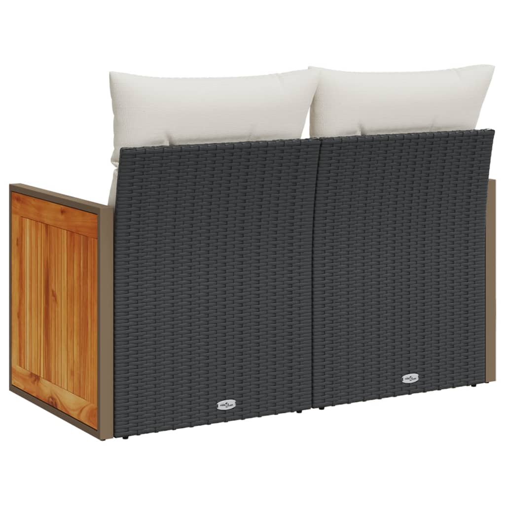 vidaXL Sofa ogrodowa z poduszkami, 2-osobowa, czarna, polirattan