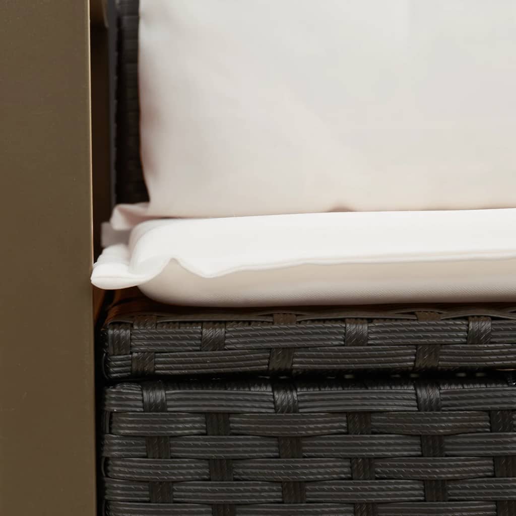 vidaXL Sofa ogrodowa z poduszkami, 2-osobowa, czarna, polirattan