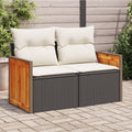 vidaXL Sofa ogrodowa z poduszkami, 2-osobowa, czarna, polirattan