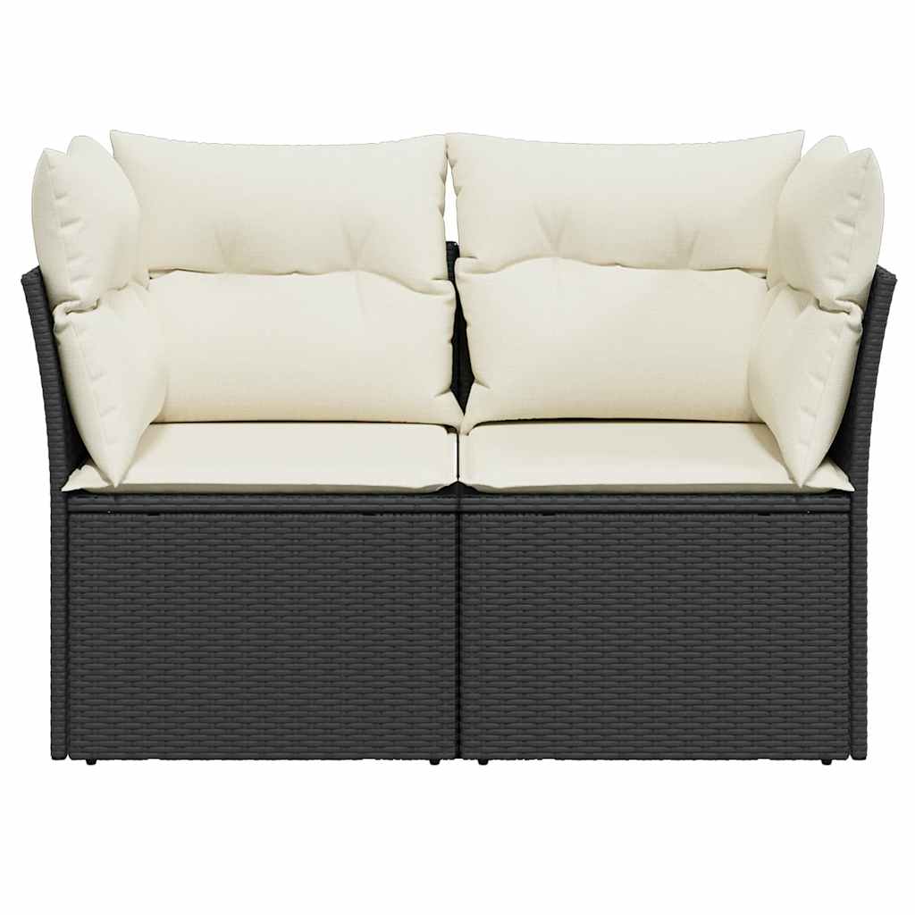 vidaXL Sofa ogrodowa z poduszkami, 2-osobowa, czarna, polirattan