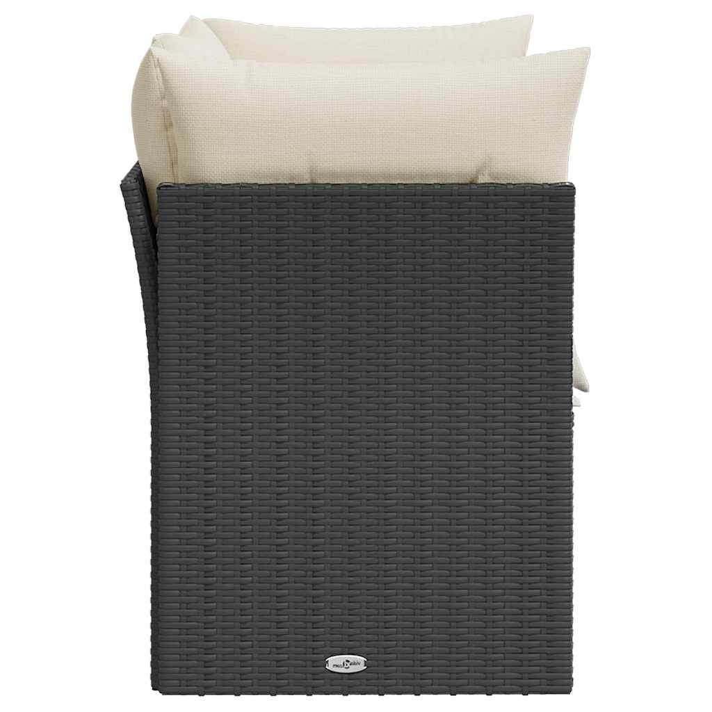 vidaXL Sofa ogrodowa z poduszkami, 2-osobowa, czarna, polirattan