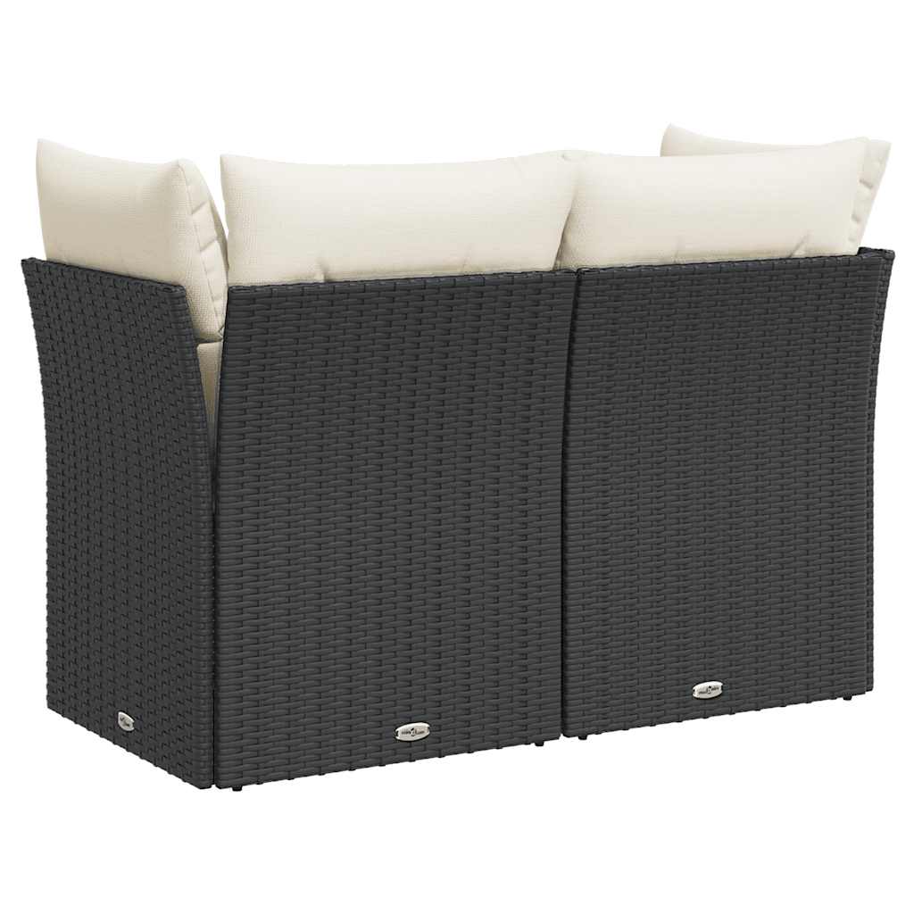 vidaXL Sofa ogrodowa z poduszkami, 2-osobowa, czarna, polirattan