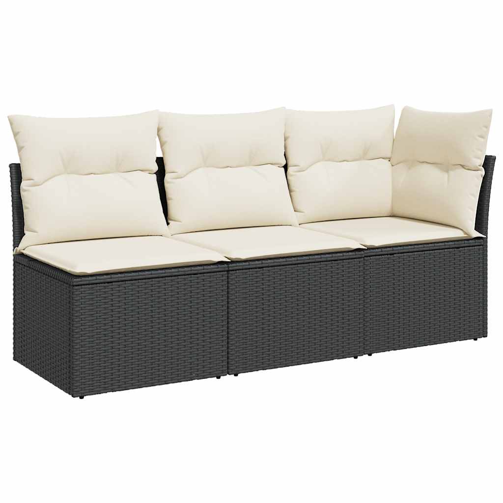 vidaXL Sofa ogrodowa z poduszkami, 3-osobowa, czarna, polirattan