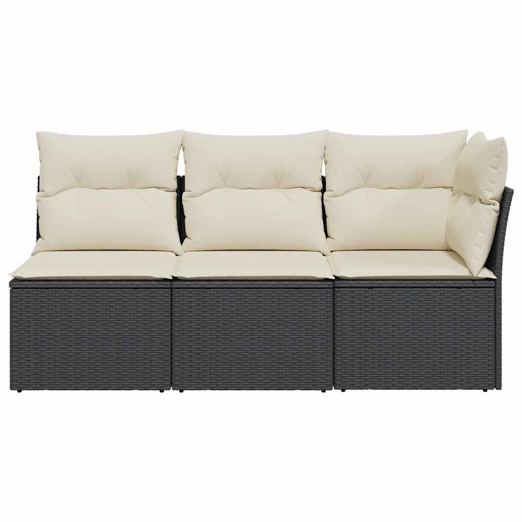 vidaXL Sofa ogrodowa z poduszkami, 3-osobowa, czarna, polirattan