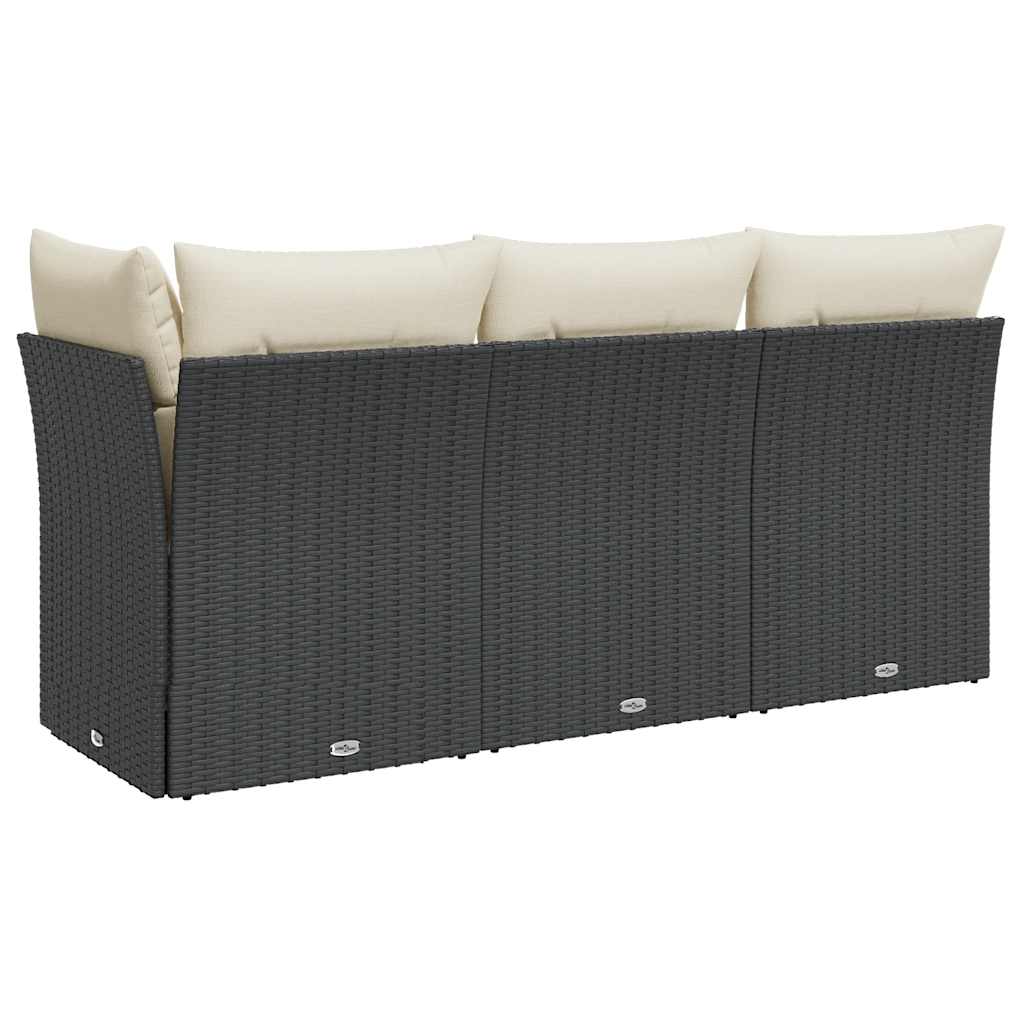 vidaXL Sofa ogrodowa z poduszkami, 3-osobowa, czarna, polirattan