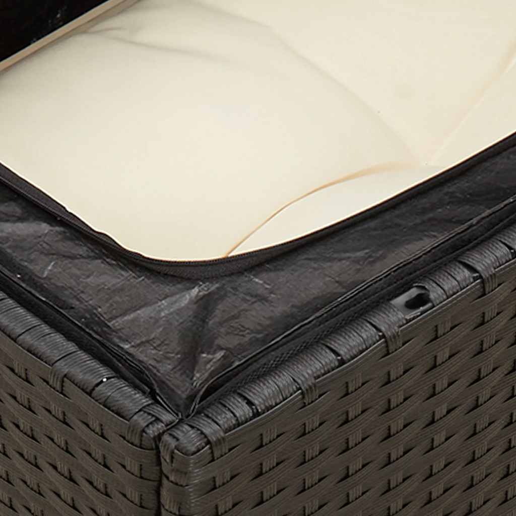 vidaXL Sofa ogrodowa z poduszkami, 3-osobowa, czarna, polirattan