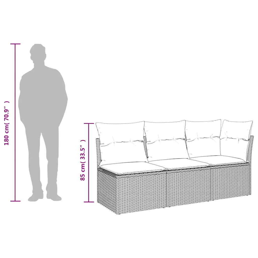 vidaXL Sofa ogrodowa z poduszkami, 3-osobowa, czarna, polirattan
