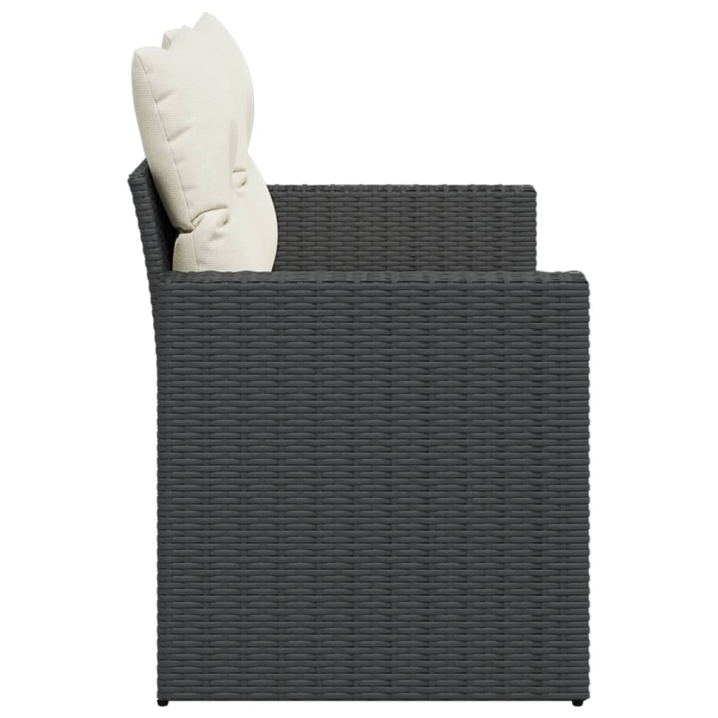 vidaXL Sofa ogrodowa z poduszkami, 2-osobowa, czarna, polirattan