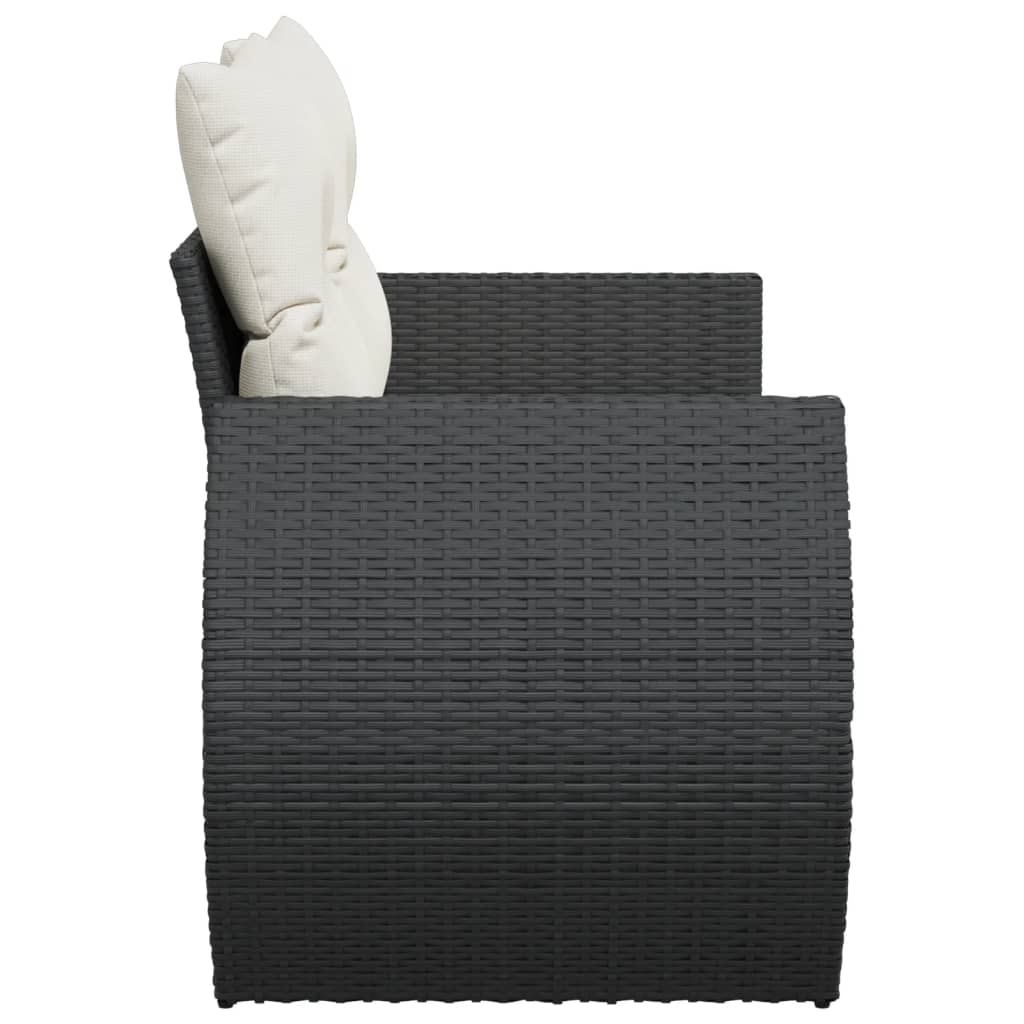 vidaXL Sofa ogrodowa z poduszkami, 2-osobowa, czarna, polirattan