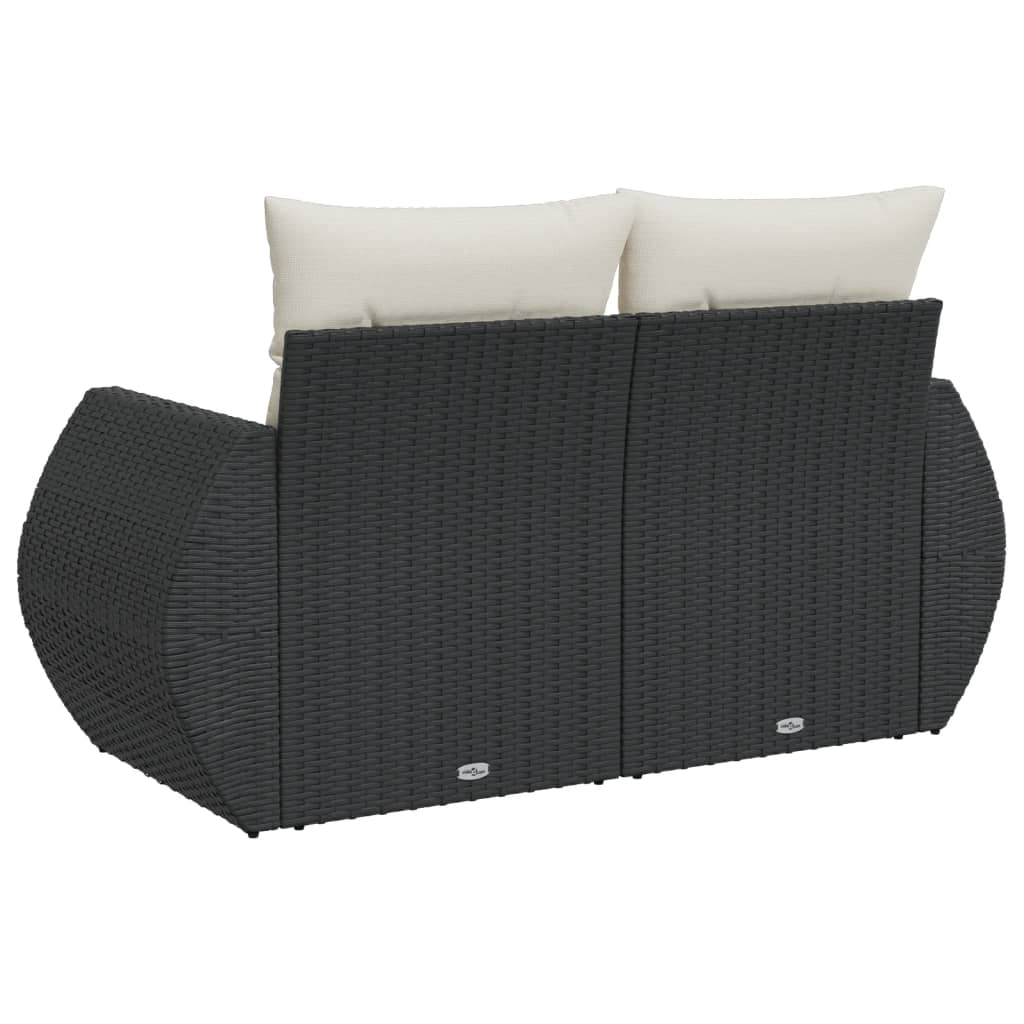 vidaXL Sofa ogrodowa z poduszkami, 2-osobowa, czarna, polirattan
