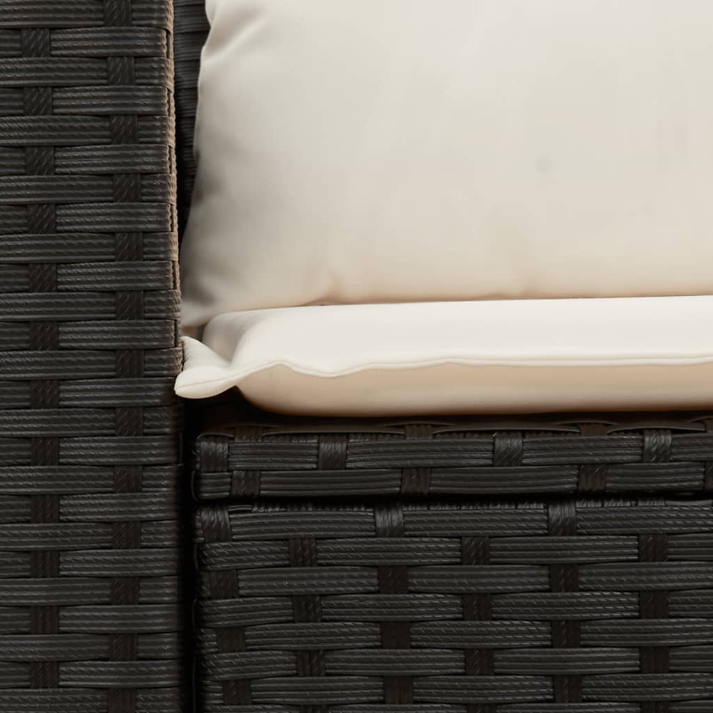 vidaXL Sofa ogrodowa z poduszkami, 2-osobowa, czarna, polirattan