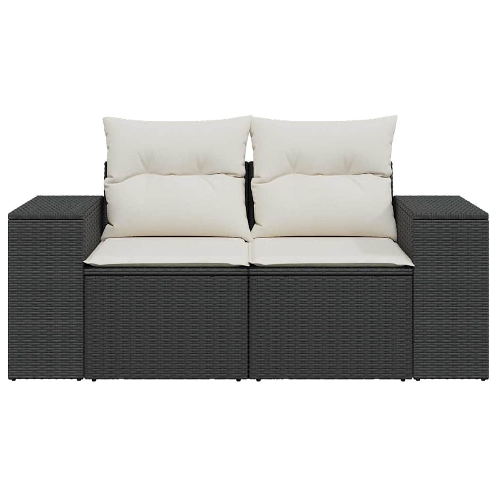 vidaXL Sofa ogrodowa z poduszkami, 2-osobowa, czarna, polirattan