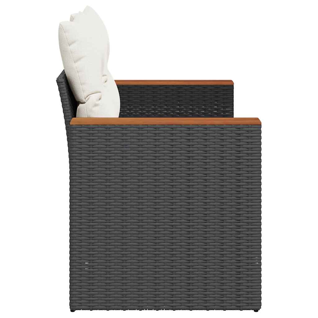 vidaXL Sofa ogrodowa z poduszkami, 2-osobowa, czarna, polirattan