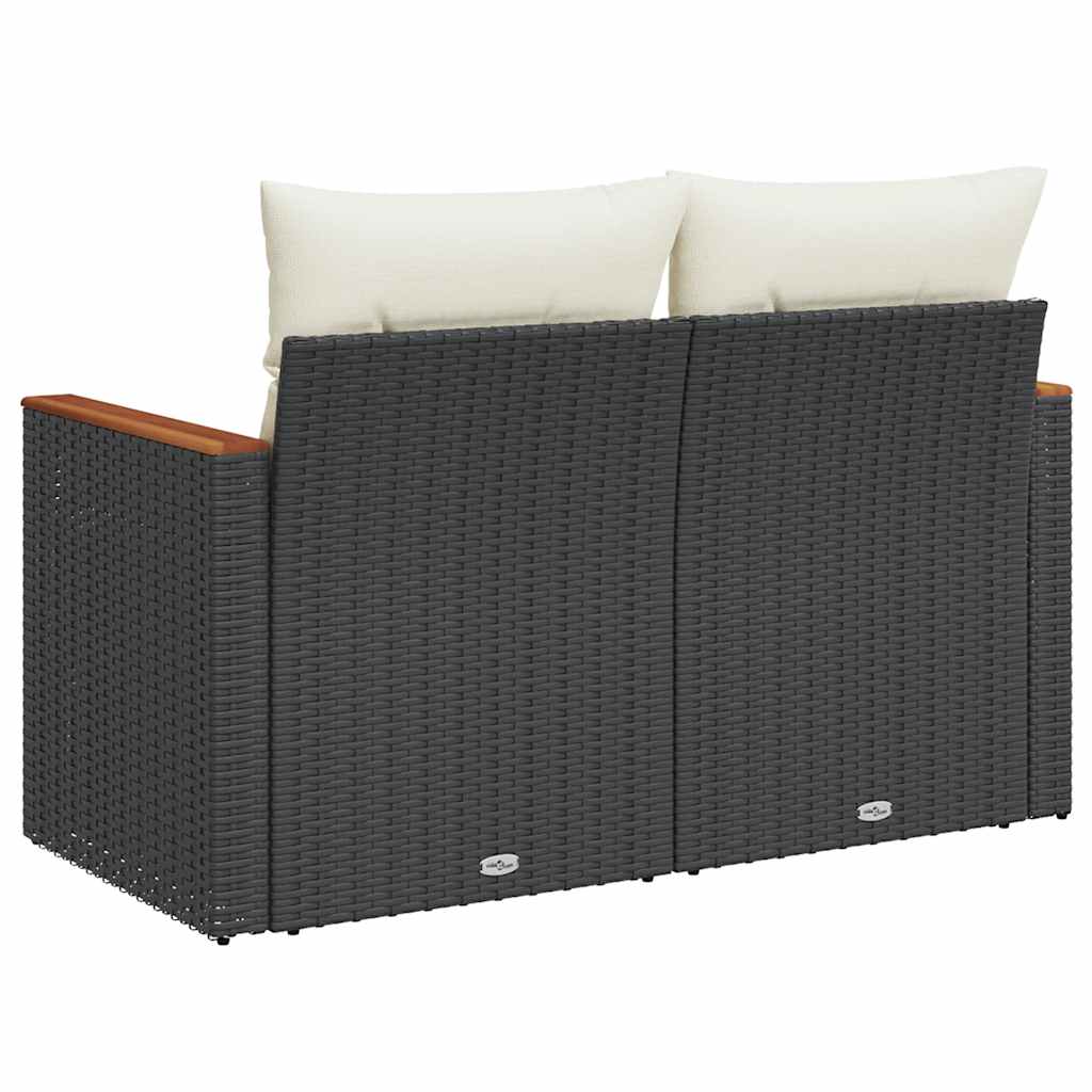 vidaXL Sofa ogrodowa z poduszkami, 2-osobowa, czarna, polirattan