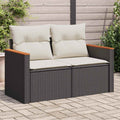 vidaXL Sofa ogrodowa z poduszkami, 2-osobowa, czarna, polirattan