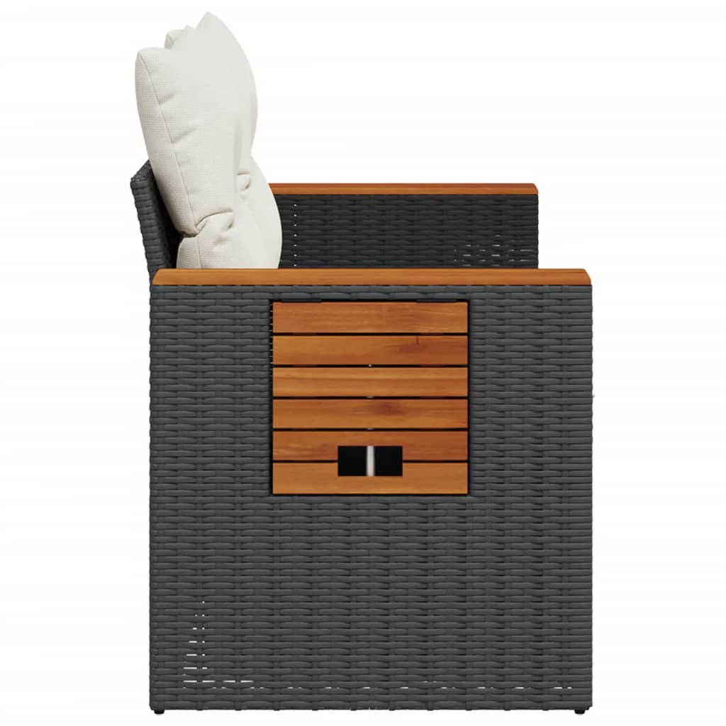 vidaXL Sofa ogrodowa z poduszkami, 2-osobowa, czarna, polirattan