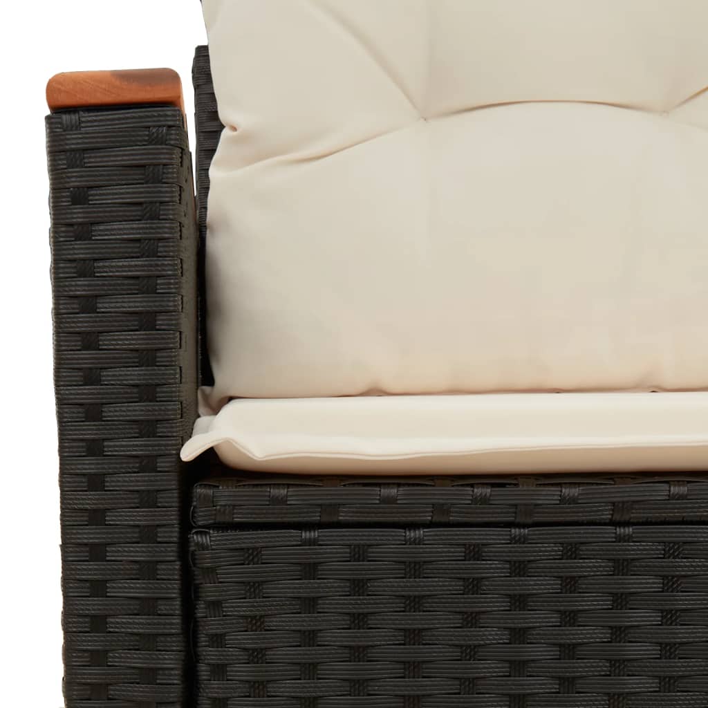 vidaXL Sofa ogrodowa z poduszkami, 2-osobowa, czarna, polirattan