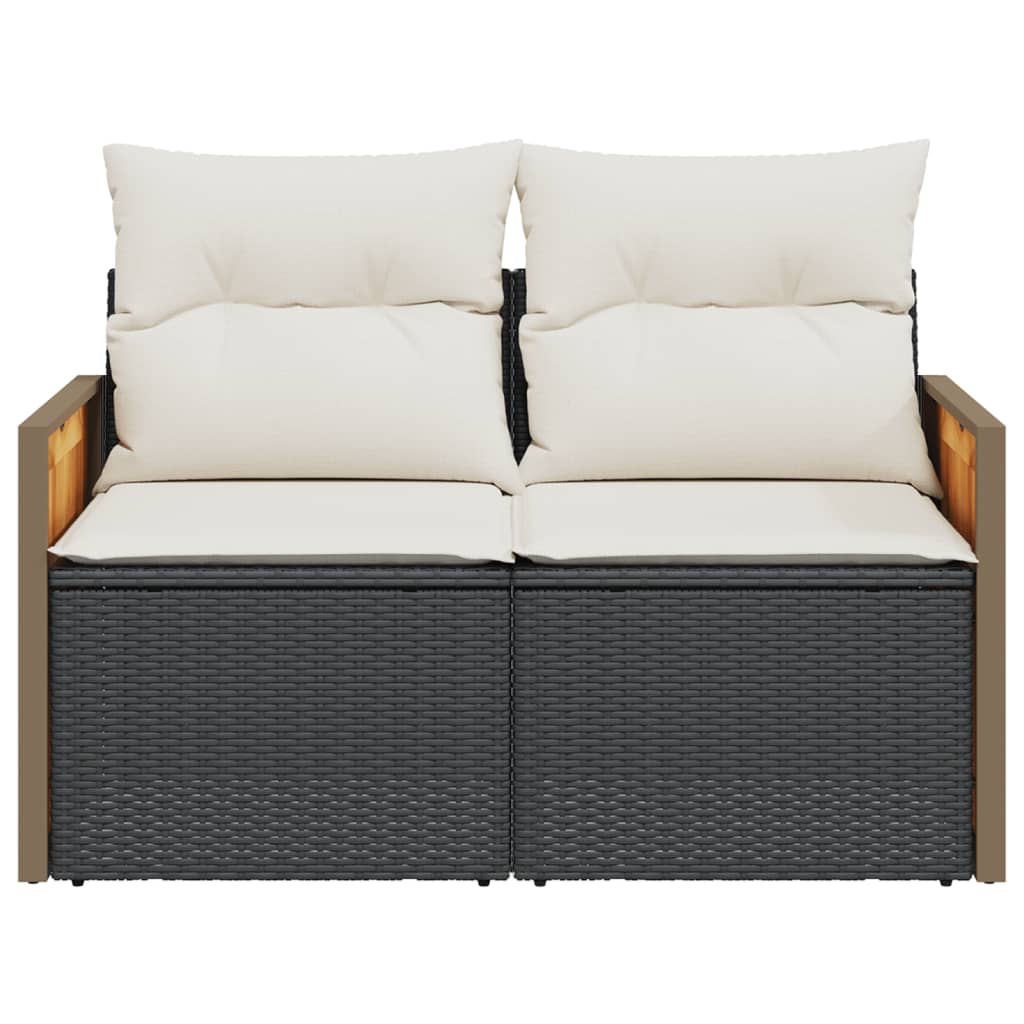 vidaXL Sofa ogrodowa z poduszkami, 2-osobowa, czarna, polirattan