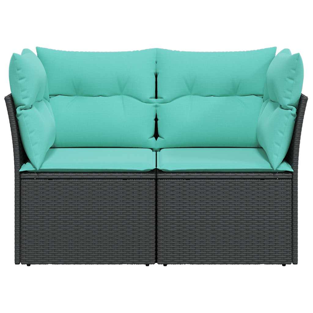 vidaXL Sofa ogrodowa z poduszkami, 2-osobowa, czarna, polirattan