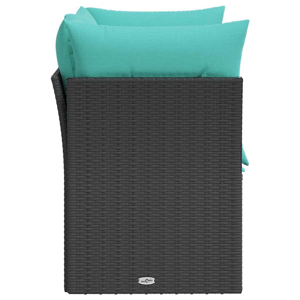 vidaXL Sofa ogrodowa z poduszkami, 2-osobowa, czarna, polirattan