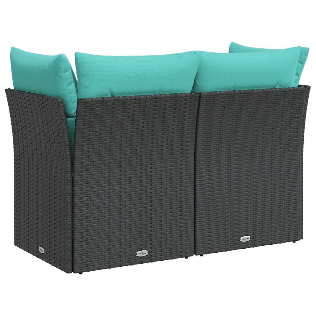 vidaXL Sofa ogrodowa z poduszkami, 2-osobowa, czarna, polirattan