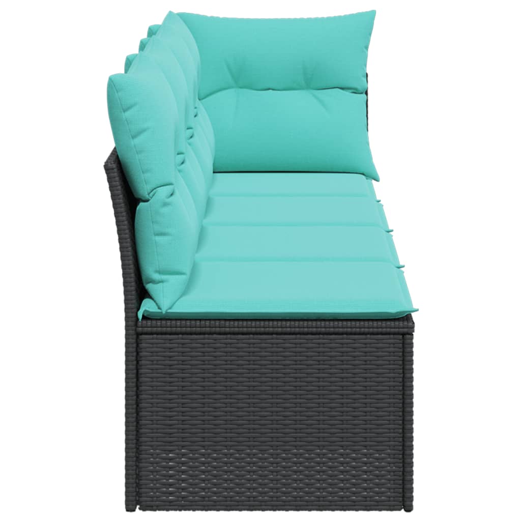 vidaXL Sofa ogrodowa z poduszkami, 4-osobowa, czarna, polirattan