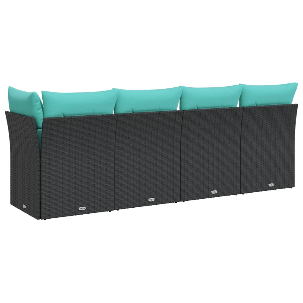vidaXL Sofa ogrodowa z poduszkami, 4-osobowa, czarna, polirattan