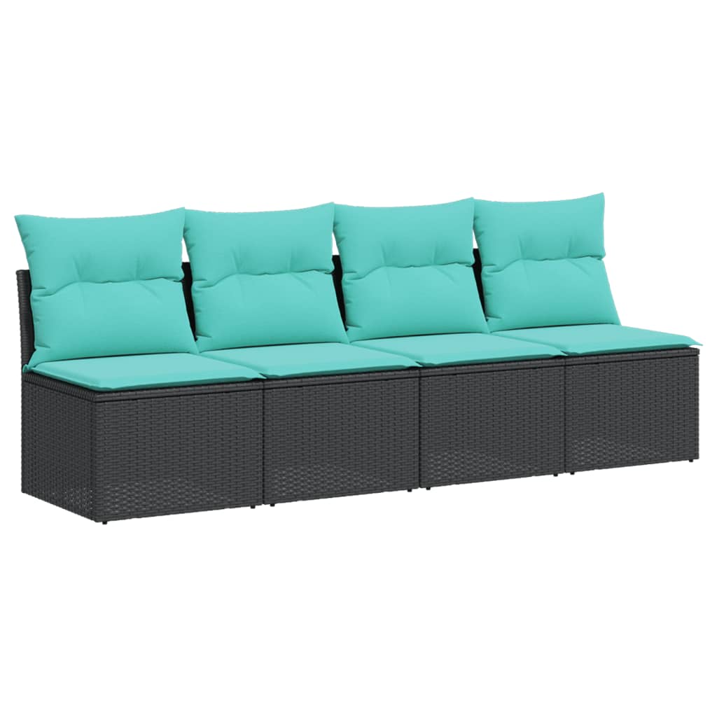 vidaXL Sofa ogrodowa z poduszkami, 4-osobowa, czarna, polirattan