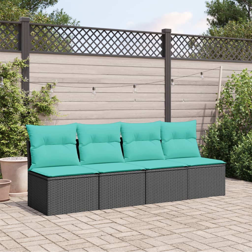 vidaXL Sofa ogrodowa z poduszkami, 4-osobowa, czarna, polirattan