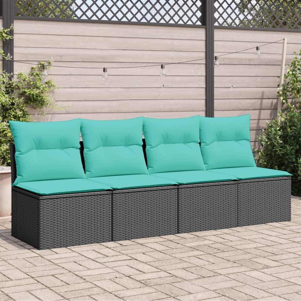 vidaXL Sofa ogrodowa z poduszkami, 4-osobowa, czarna, polirattan