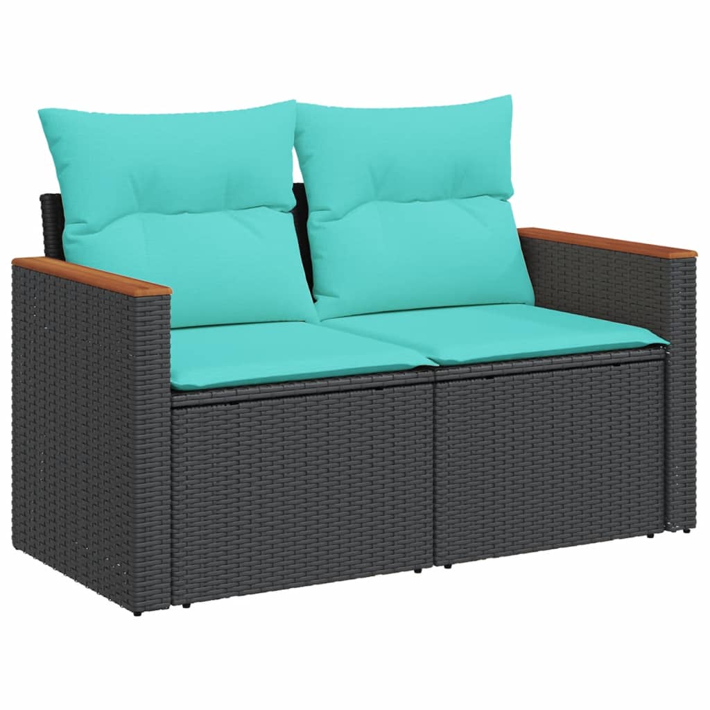 vidaXL Sofa ogrodowa z poduszkami 2-osobowa czarny polirattan