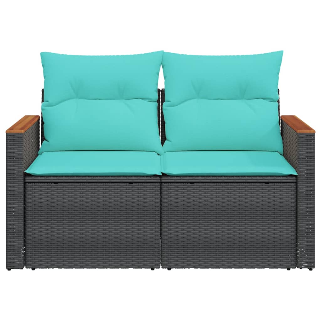 vidaXL Sofa ogrodowa z poduszkami 2-osobowa czarny polirattan