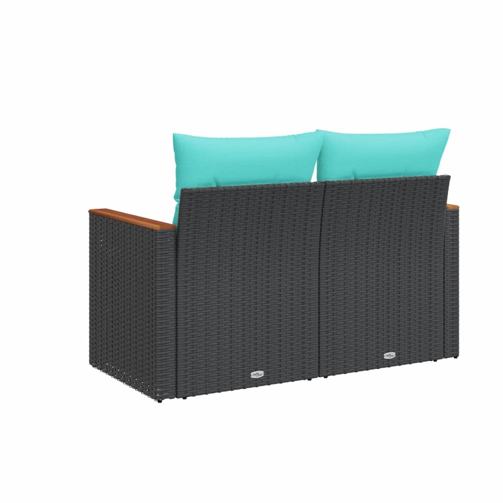 vidaXL Sofa ogrodowa z poduszkami 2-osobowa czarny polirattan