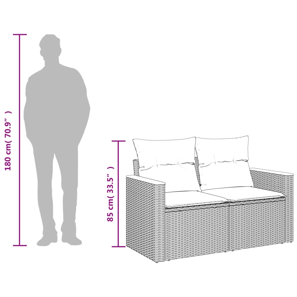 vidaXL Sofa ogrodowa z poduszkami 2-osobowa czarny polirattan