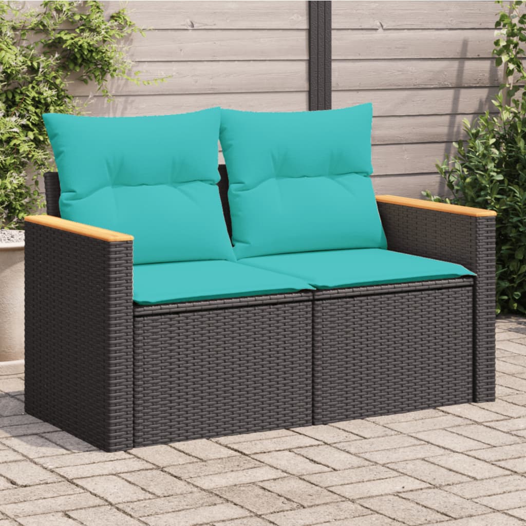 vidaXL Sofa ogrodowa z poduszkami 2-osobowa czarny polirattan