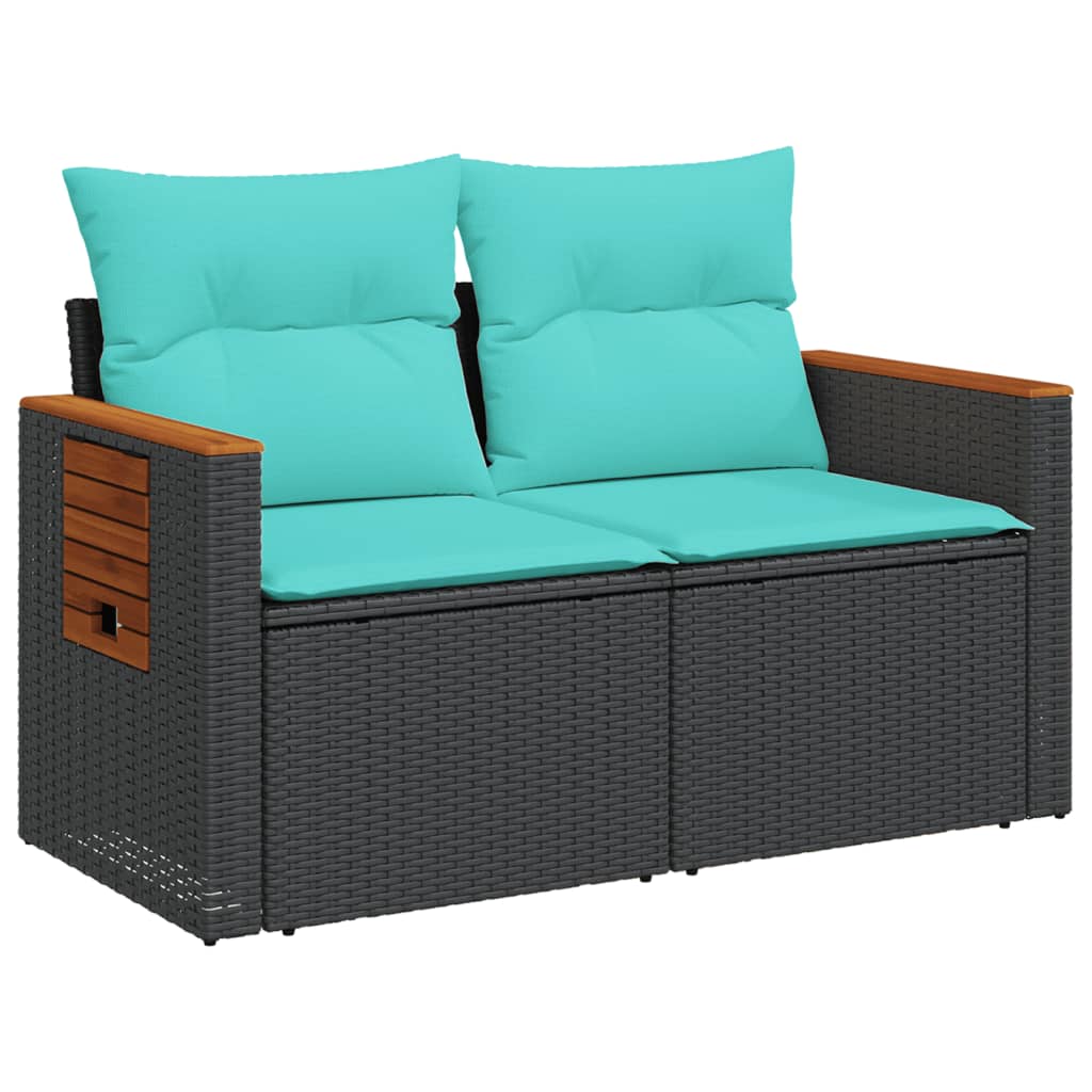 vidaXL Sofa ogrodowa z poduszkami 2-osobowa czarny polirattan