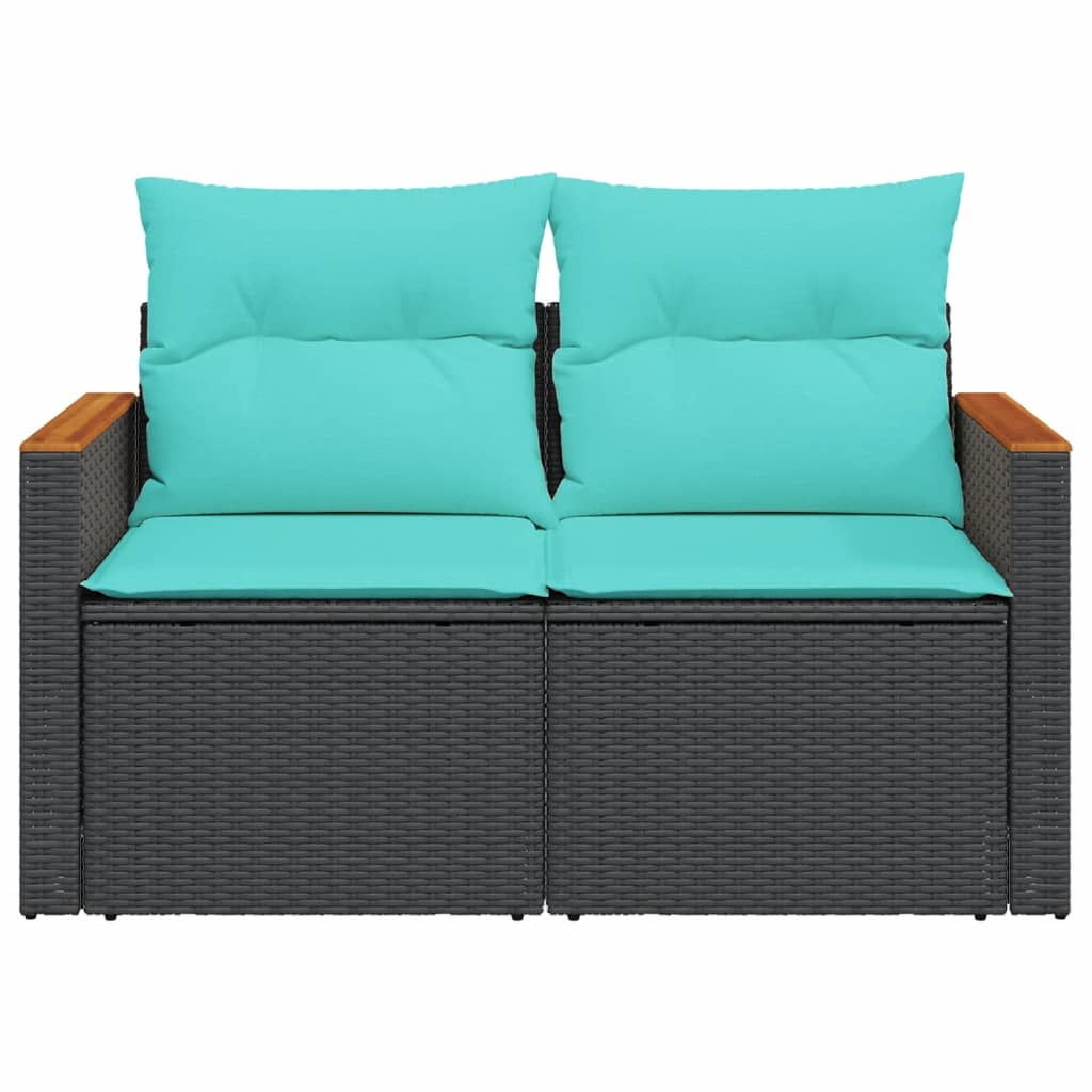 vidaXL Sofa ogrodowa z poduszkami 2-osobowa czarny polirattan