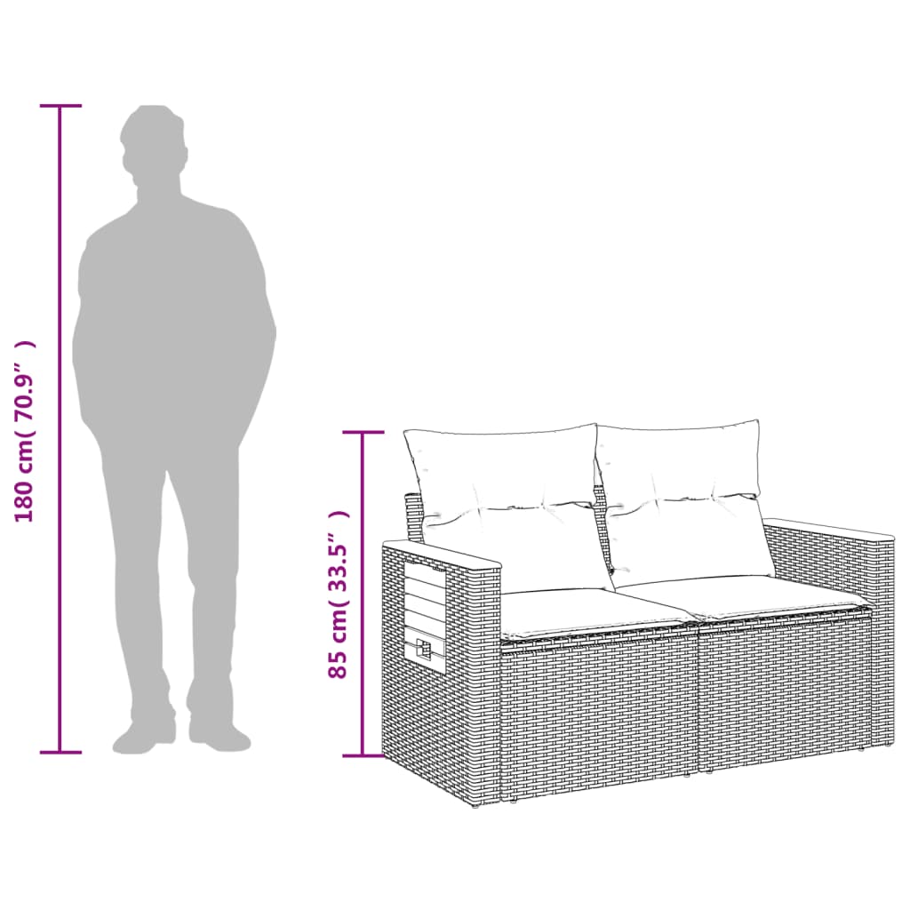 vidaXL Sofa ogrodowa z poduszkami 2-osobowa czarny polirattan