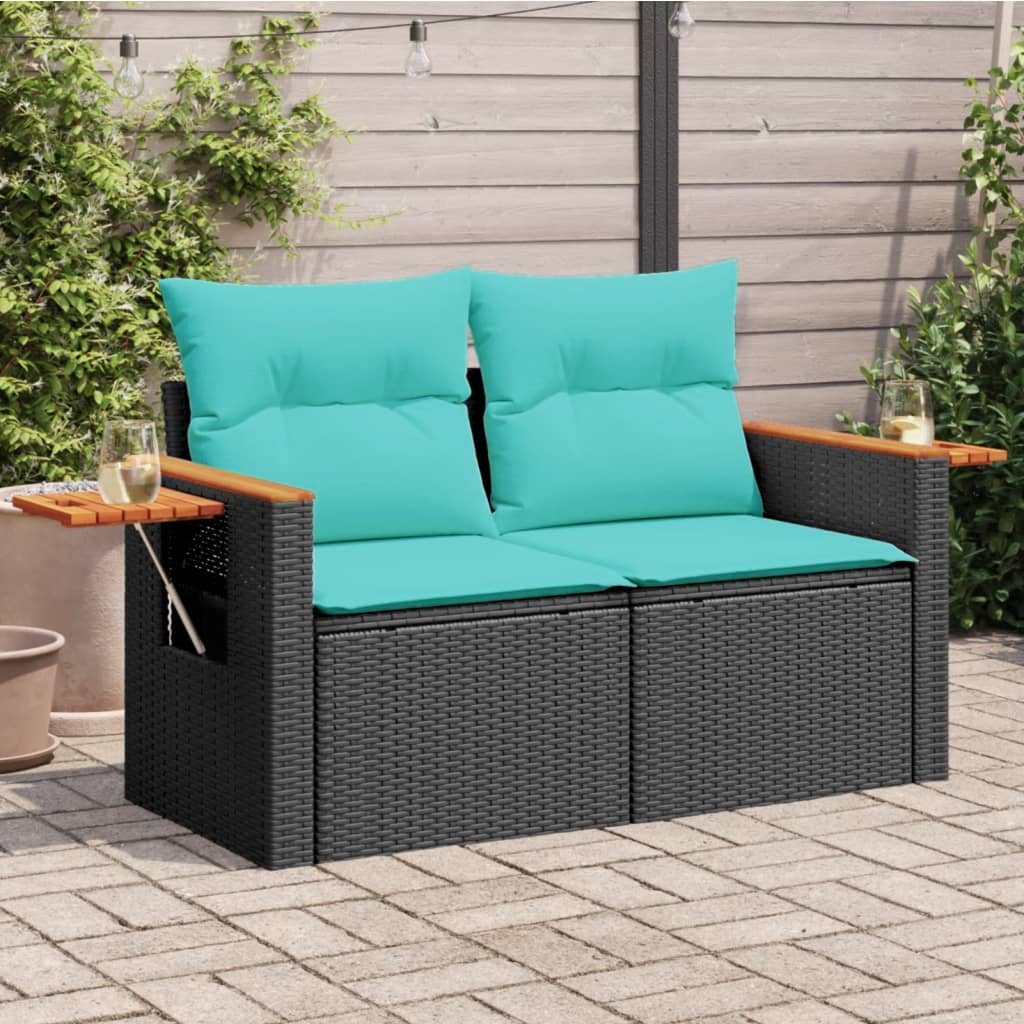vidaXL Sofa ogrodowa z poduszkami 2-osobowa czarny polirattan