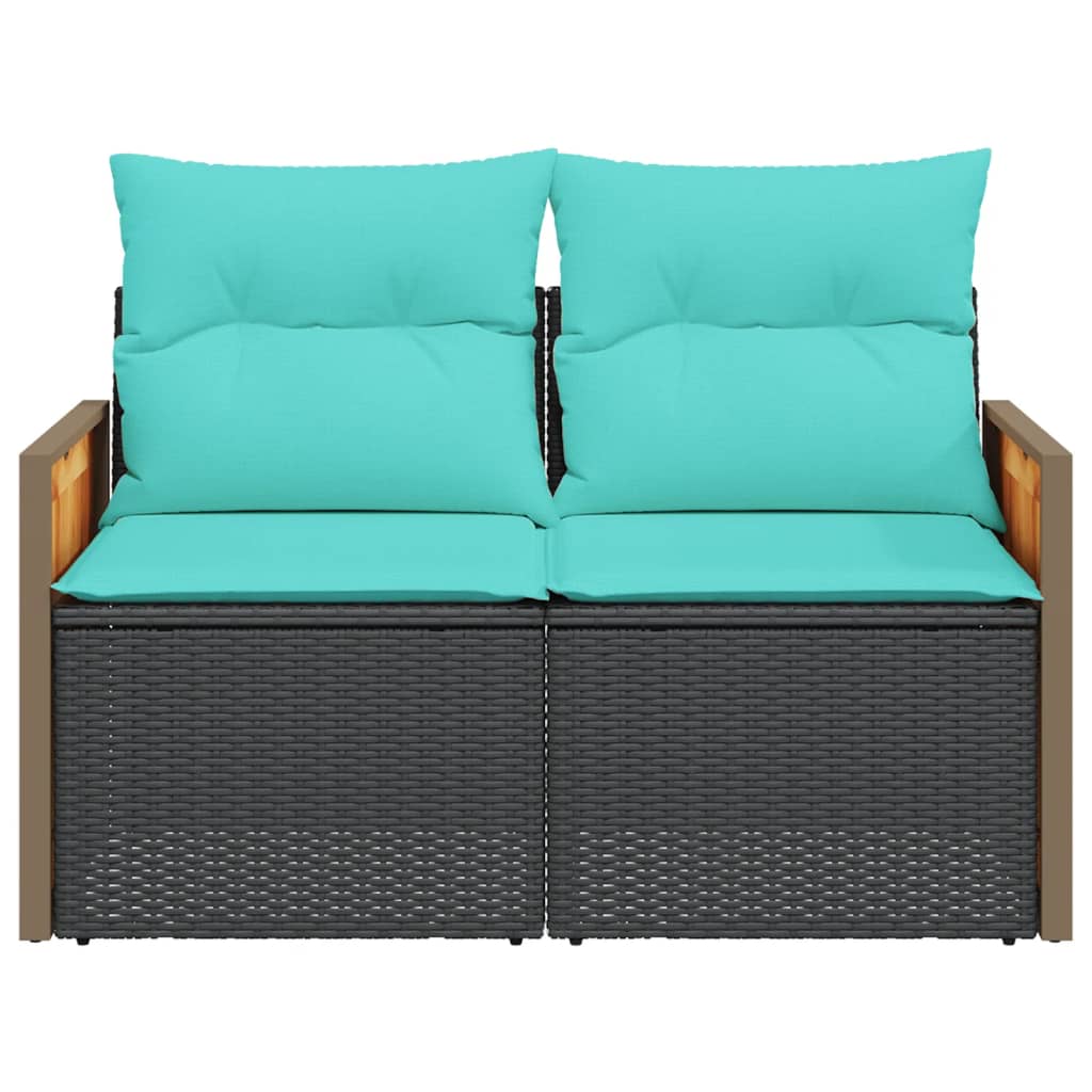 vidaXL Sofa ogrodowa z poduszkami 2-osobowa czarny polirattan