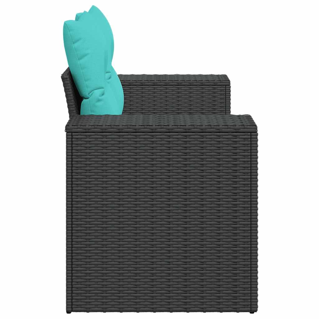 vidaXL Sofa ogrodowa z poduszkami, 2-osobowa, czarna, polirattan