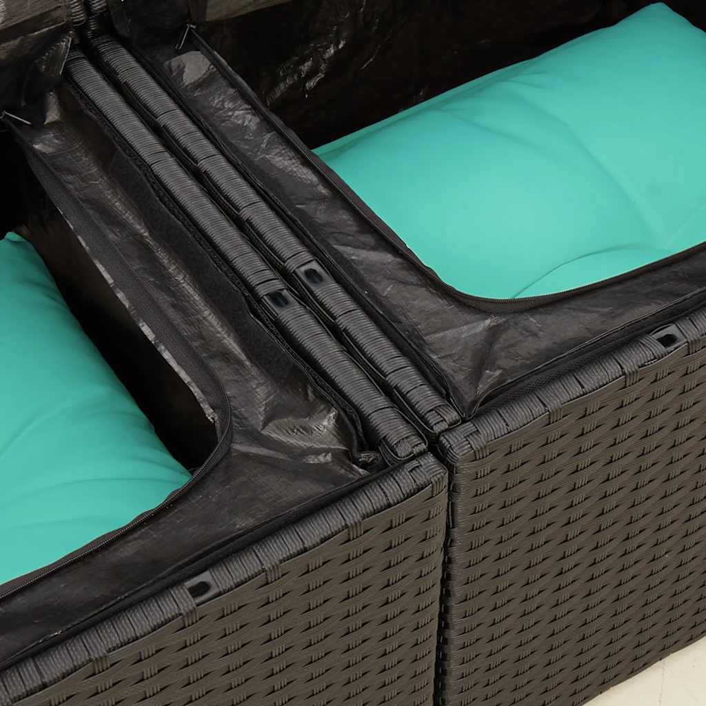 vidaXL Sofa ogrodowa z poduszkami, 2-osobowa, czarna, polirattan