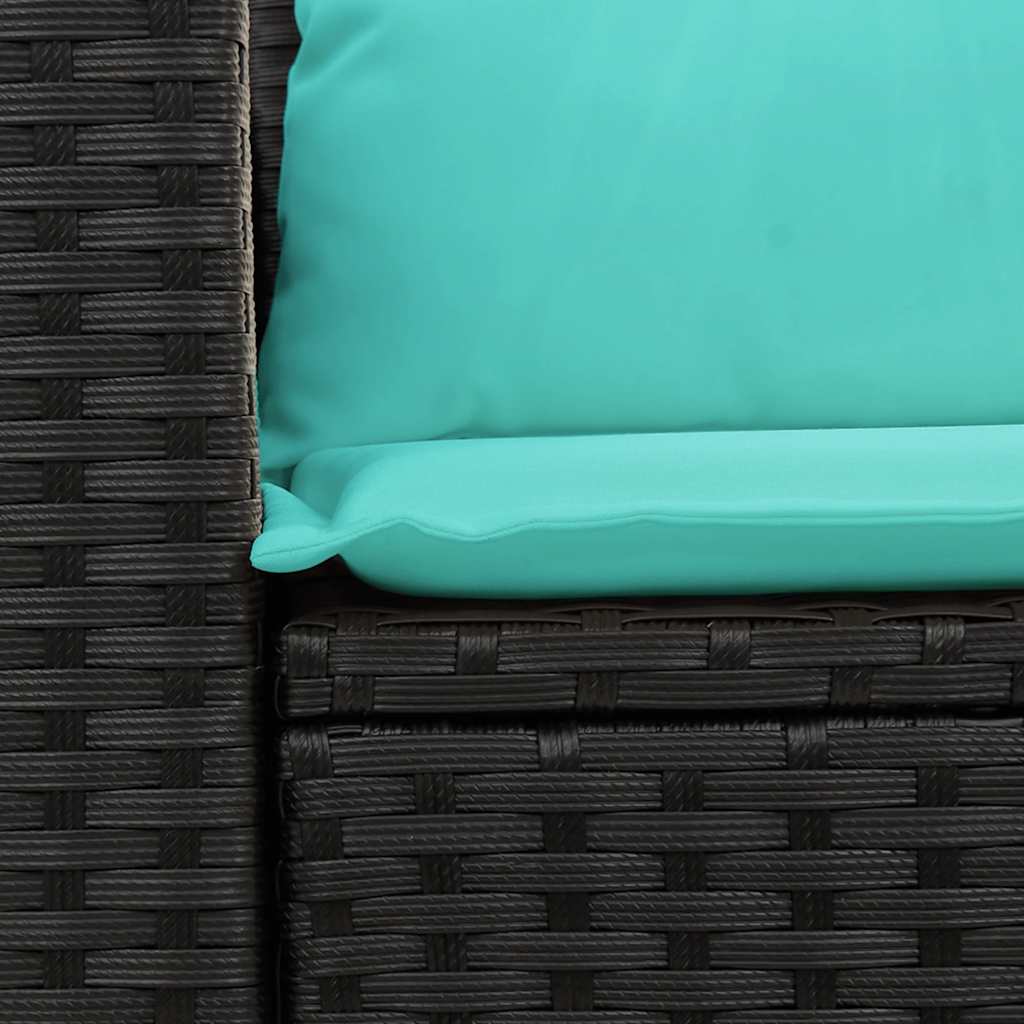 vidaXL Sofa ogrodowa z poduszkami, 2-osobowa, czarna, polirattan