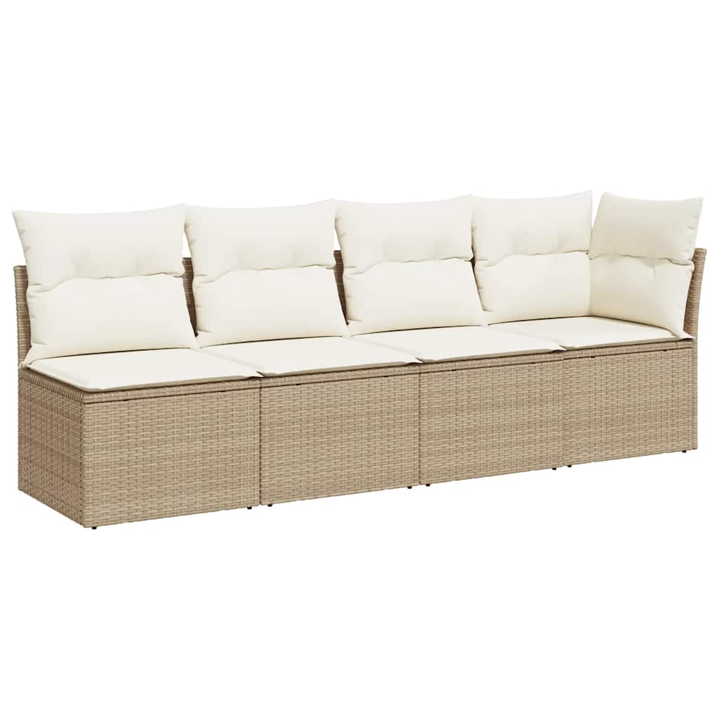 vidaXL Sofa ogrodowa z poduszkami, 4-osobowa, beż, polirattan