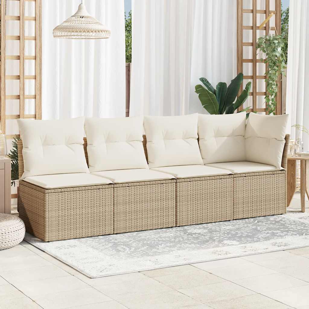 vidaXL Sofa ogrodowa z poduszkami, 4-osobowa, beż, polirattan